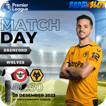 a poster for a premier league match between brentford and wolves on december 28th