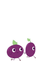 a cartoon illustration of two purple plums holding hands on a white background