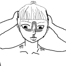 a black and white drawing of a person 's face with a bun in their hair .