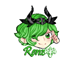 a drawing of a girl with green hair and horns with the name renz on the bottom