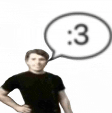 a man with his hands on his hips and a speech bubble with the number 3 above his head .