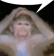 a monkey with its mouth open and a speech bubble above it