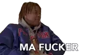 a man with dreadlocks is wearing a blue jacket that says pistons on it .