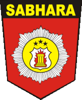 a red and yellow emblem with the word sabhara on top