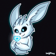 a drawing of a rabbit with a blue heart in its hands