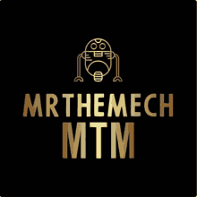 a logo for mr themech mtm with a robot