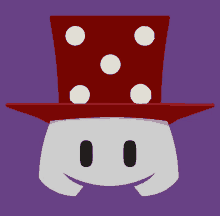 a red top hat with white polka dots on it is on a purple background