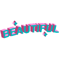 a 3d rendering of the word beautiful in pink and blue letters