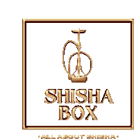 a logo for shisha box shows a hookah and says " all about shisha "