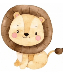 a watercolor painting of a baby lion with a brown mane and tail .