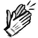 a black and white drawing of two hands clapping together .