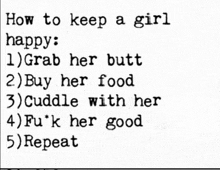 how to keep a girl happy is written on a piece of paper