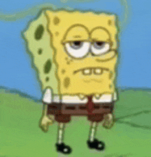 spongebob squarepants is wearing glasses and a tie and standing in the grass .