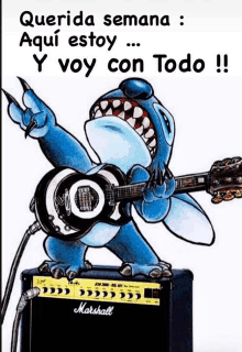 a cartoon of stitch playing a guitar next to a marshall guitar amplifier