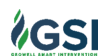 a logo for geowell smart intervention has a green leaf on it