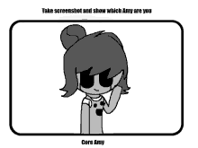 a black and white drawing of a girl with the name core amy on the bottom