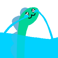 a cartoon drawing of a green dinosaur crying in the water