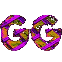 the letters gg are written in purple and yellow
