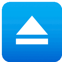 a blue icon with a white triangle and a line