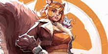 a woman with a squirrel on her shoulder and a cat on her shoulder .