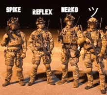 a group of soldiers are standing next to each other in a line .