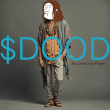 a man with dreadlocks is standing in front of the word dood