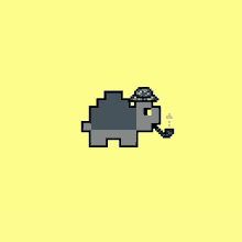 a pixel art drawing of a turtle with a hat and pipe