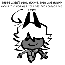 a black and white drawing of a devil with horns and the words " these aren 't devil horns "