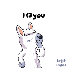 a cartoon llama blowing a kiss with the words " i < 3 you " below it