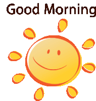 a picture of a smiling sun with the words " good morning " above it