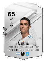 a card for a soccer player named calma has a picture of a man on it