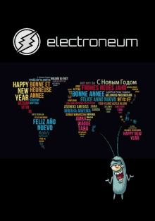 a poster that says electroneum on it with a cartoon character