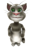 a talking tom cat with green eyes and a sad look on his face