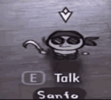 a cartoon character with sunglasses and a cane says e talk