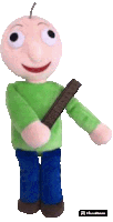 a stuffed toy of baldi from a video game holding a ruler