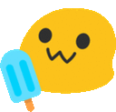 a yellow smiley face is holding a blue ice cream stick .