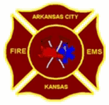 the logo for arkansas city fire and ems is red and yellow