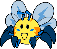 a cartoon drawing of a bee with lightning bolts on its wings and a smiling face .