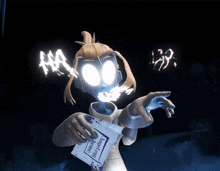 a cartoon character is holding a bag that says angel egg creme