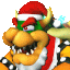 bowser is wearing a santa hat and sunglasses and is a cartoon character .