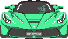 a pixel art drawing of a green sports car with kan-go written on the license plate