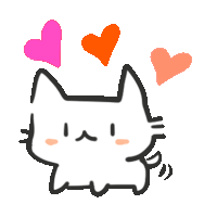 a drawing of a cat with pink and orange hearts around it