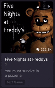 a poster for five nights at freddy 's shows a teddy bear holding a microphone