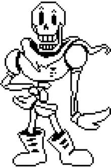 a pixel art drawing of papyrus from undertale holding a sword .