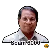 a man with glasses and the words scam 6000