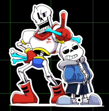 papyrus and sans standing next to each other on a green grid background