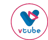 a pink and blue logo for vtube with a heart in the center