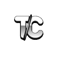 a black and white tc logo with a shadow on a white background