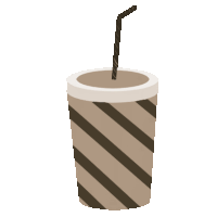 a brown and black striped cup with a straw