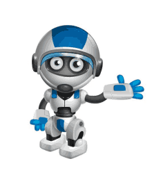 a robot with a blue helmet and gloves